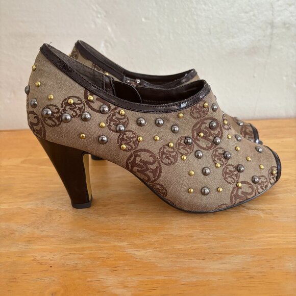 Miss Tina Tan Brown Studded Peep Toe Ankle Booties 6.5 - Picture 1 of 8
